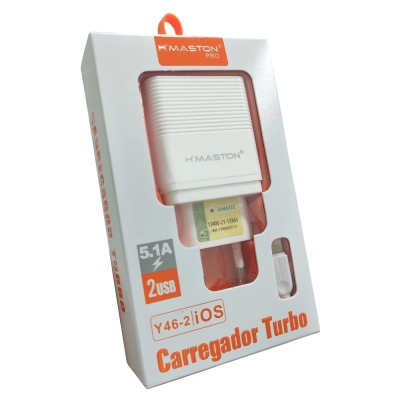Carregador Tomada C/Cabo Iphone + 2usb 5.1a (Y46-2) Hmaston