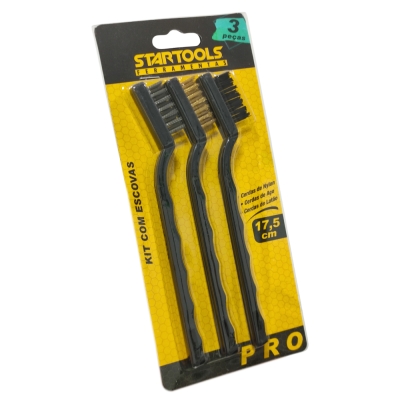 Escova Aco Cabo Plastico 3 Fileiras Jg 3pçs Startools