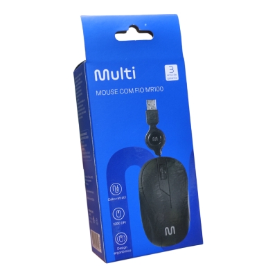 Mouse Optico Usb Retratil 1200dpi Preto (Mo231) Multilaser