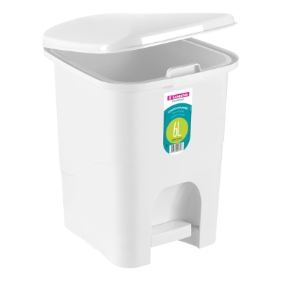 Lixeira Plastica C/Pedal 6lt Quadrada Branca Sanremo