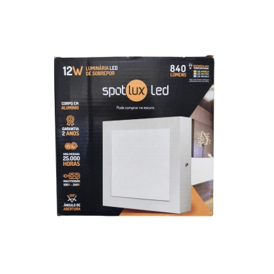 Painel Led 12w Quadrado Sobrepor 6500k Spotlux