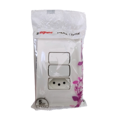 Interruptor Simples 2 Teclas+Tomada 10a Pial Zeffia