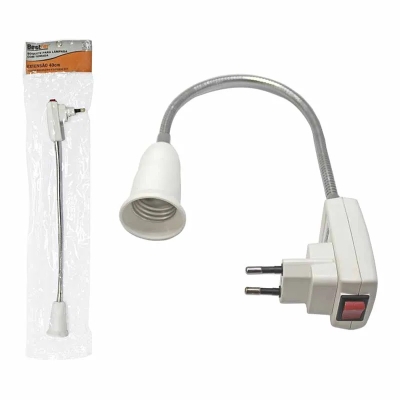 Soquete E27 C/Adaptador P/Tomada Botao Liga E Desliga 40cm Bestfer