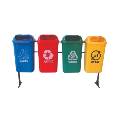 Lixeira Coleta Seletiva (Kit) 50lt Suporte Plastico Bralimpia