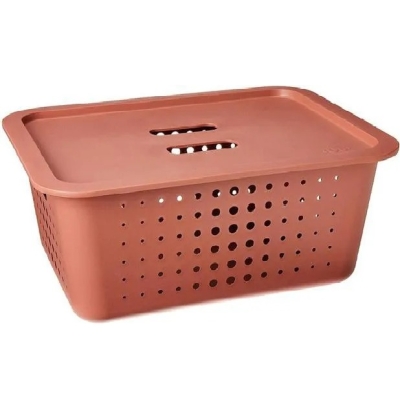 Caixa Organizadora M Alta C/Tampa Terracota Ou