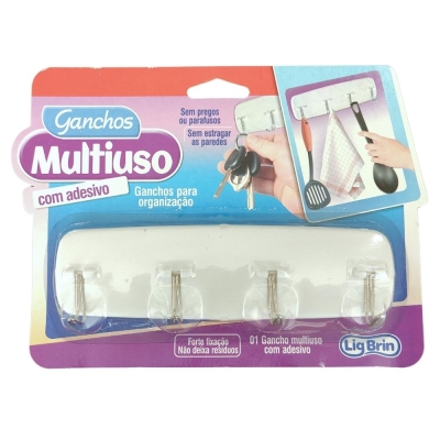 Cabide Adesivo C/04 Ganchos Lig Brin