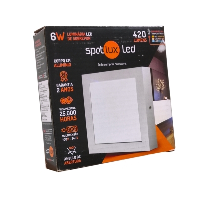 Painel Led 6w Quadrado Sobrepor 6500k Spotlux