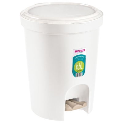 Lixeira Plastica C/Pedal 6,6lt Redonda Branca Sanremo