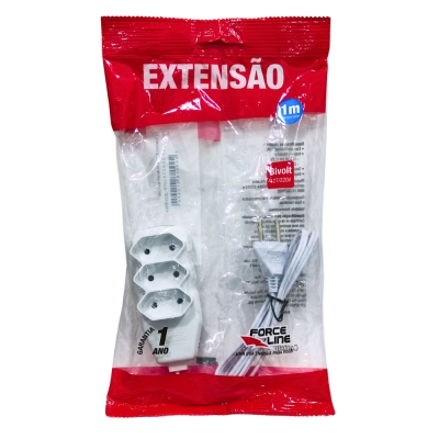 Extensao 1mt 3 Tomadas Pl 2p Br Force Line