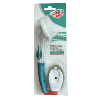Escova Lavar Louca C/Dispenser Detergente E Esponja Flash Limp