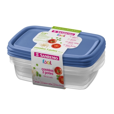 Pote Multiuso Fácil Retangular 785ml Kit 3pçs Sanremo