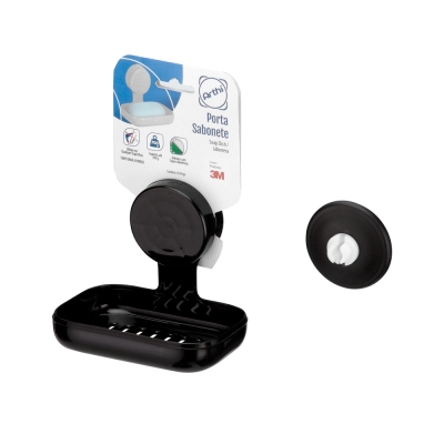 Saboneteira Parede Plastica Fixacao Adesiva Black Arthi