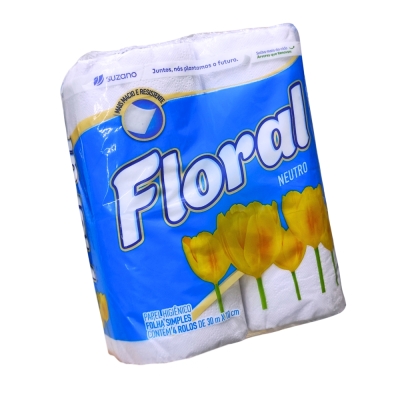 Papel Higienico 4 Rolos Folha Simples Neutro Floral