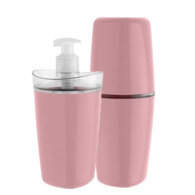 Kit Porta Escova + Porta Sabonete Tule Rosa Quartz Ou