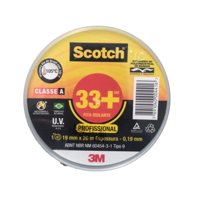 Fita Isolante 20mt x 19mm Preta 33+ Scotch 3m