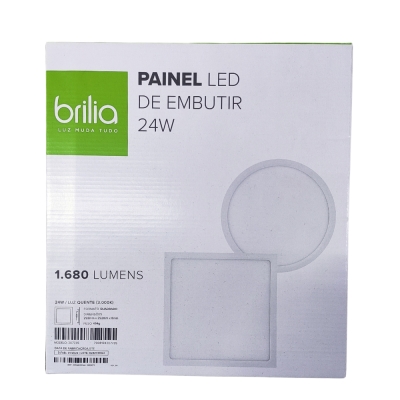 Painel Led 24w Quadrado Embutir 3000k Brilia