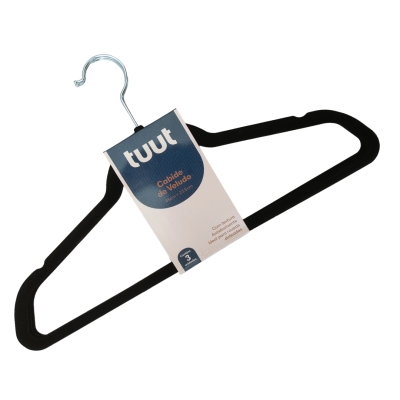 Cabide Roupas Adulto Kit 3pçs Veludo Preto Tuut
